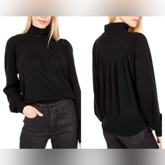 Madewell Shirred Balloon-Sleeve Turtleneck Sweater in Black, XS - Picture 1 of 12